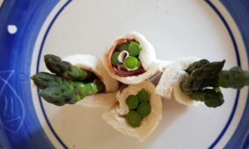 春のレシピ。梅わさびマヨアスパラとハムロール